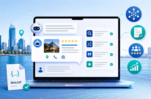 AI chat search optimisation showing a business being recommended through ChatGPT, Perplexity, Gemini and Google AI Overviews.